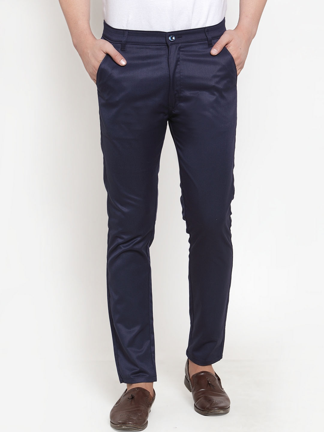 

JAINISH Men Navy Blue Smart Slim Fit Solid Regular Trousers