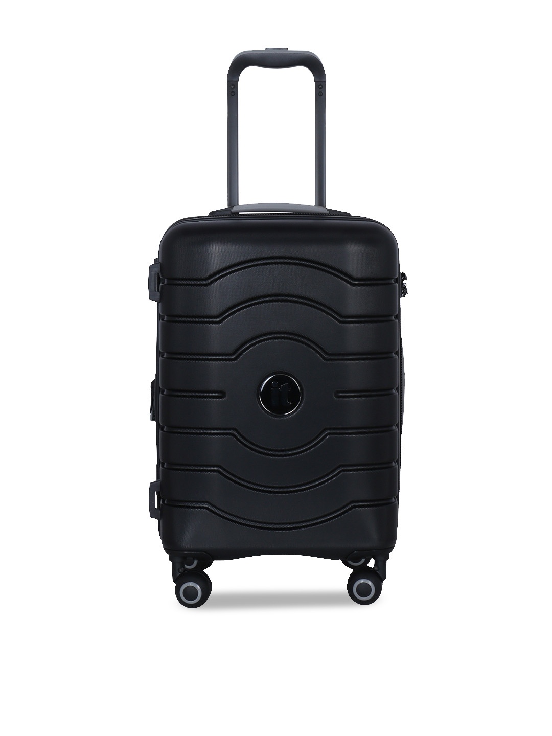 

IT luggage Black Textured Hard-Sided 360-Degree Rotation Cabin Trolley Bag