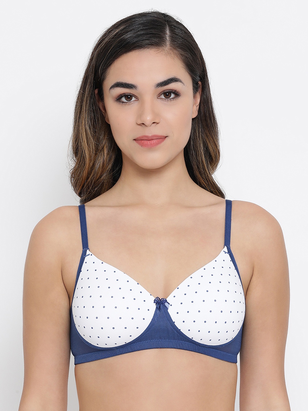 

Clovia White & Blue Printed Non-Wired Lightly Padded T-shirt Bra BR1866J1832B