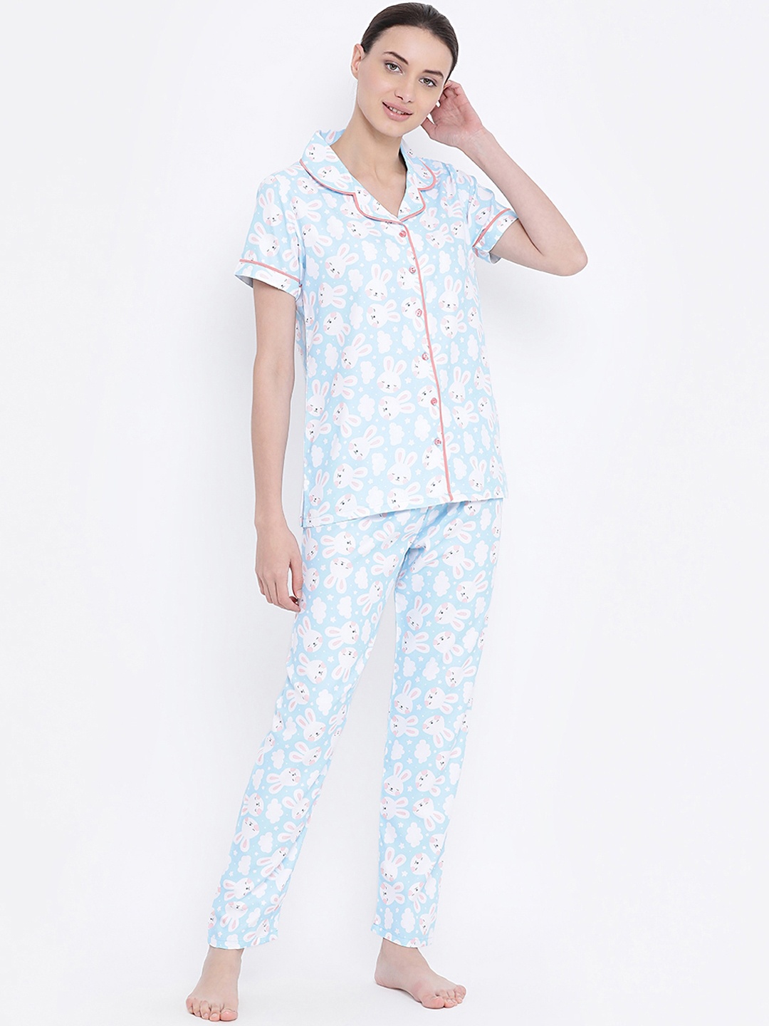

Kanvin Women Blue Printed Night suit MJKSS20168B
