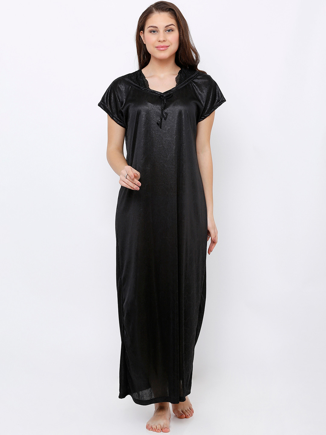 

Pretty Awesome Black Printed Maxi Nightdress