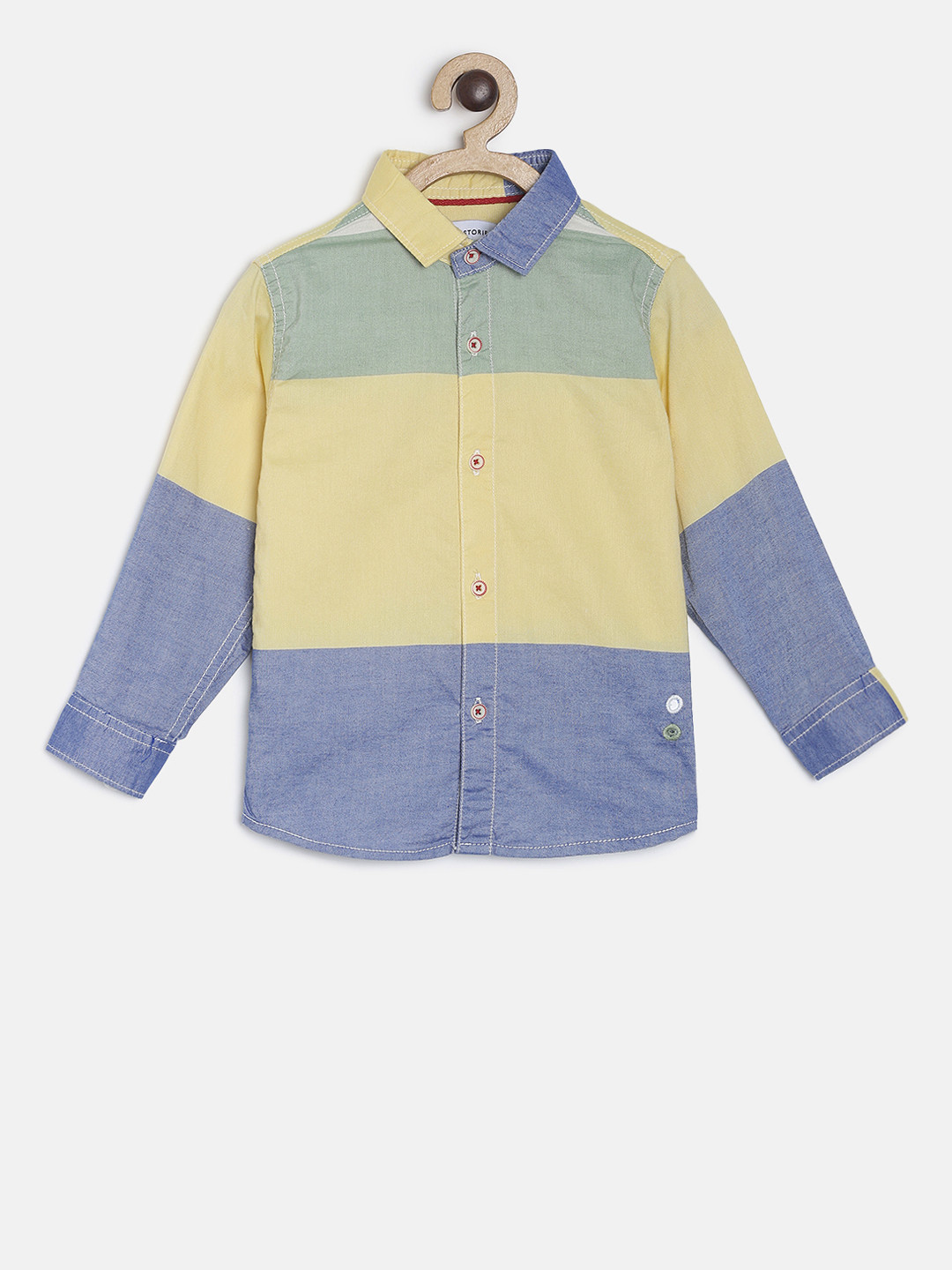 

TALES & STORIES Boys Yellow & Blue Regular Fit Colourblocked Casual Shirt