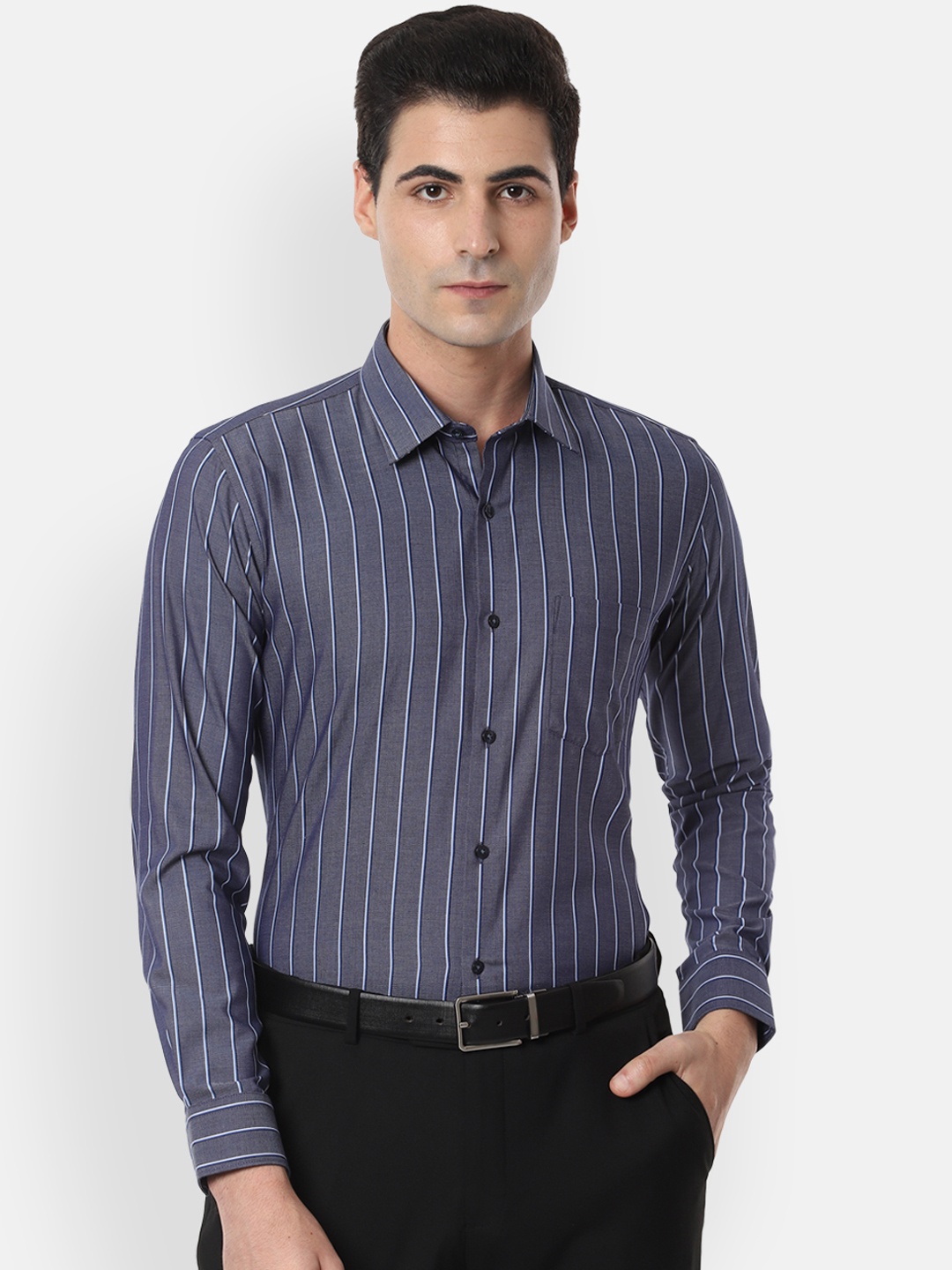 

Van Heusen Men Blue Slim Fit Striped Formal Shirt