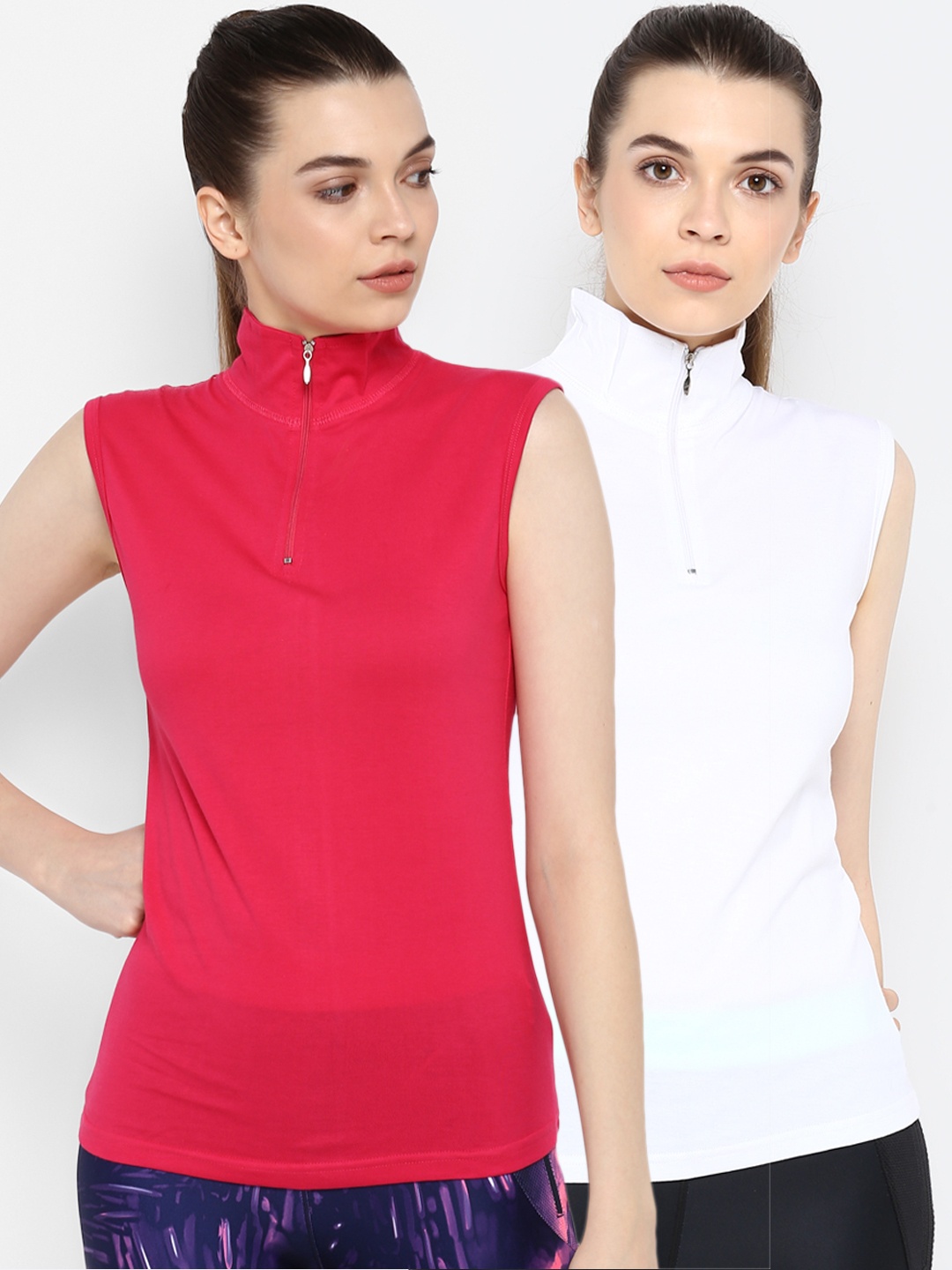 

appulse Women Pack of 2 Solid Henley Neck Slim Fit T-shirts, Pink