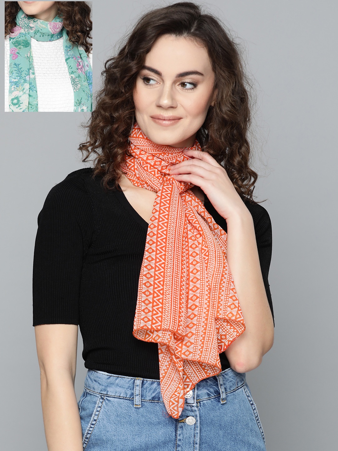 

Trend Arrest Pack of 2 Women Green & Orange Printed Scarf