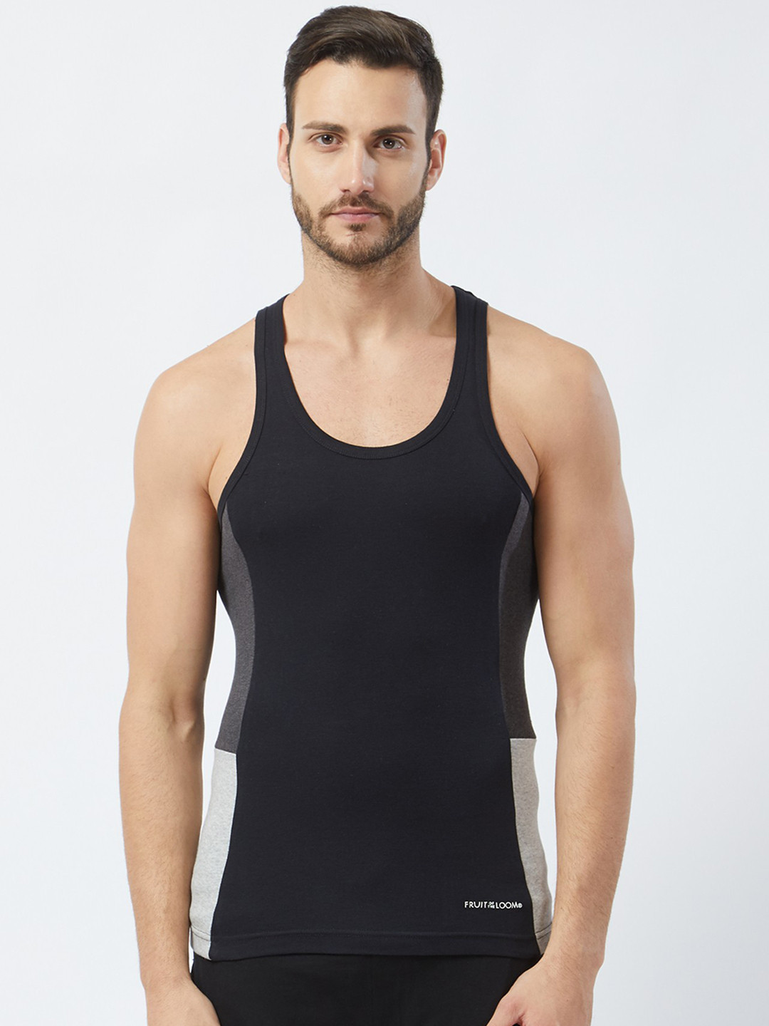 

Fruit of the loom Men Black & Grey Colourblocked Innerwear Vest MFV02-N-A1S1