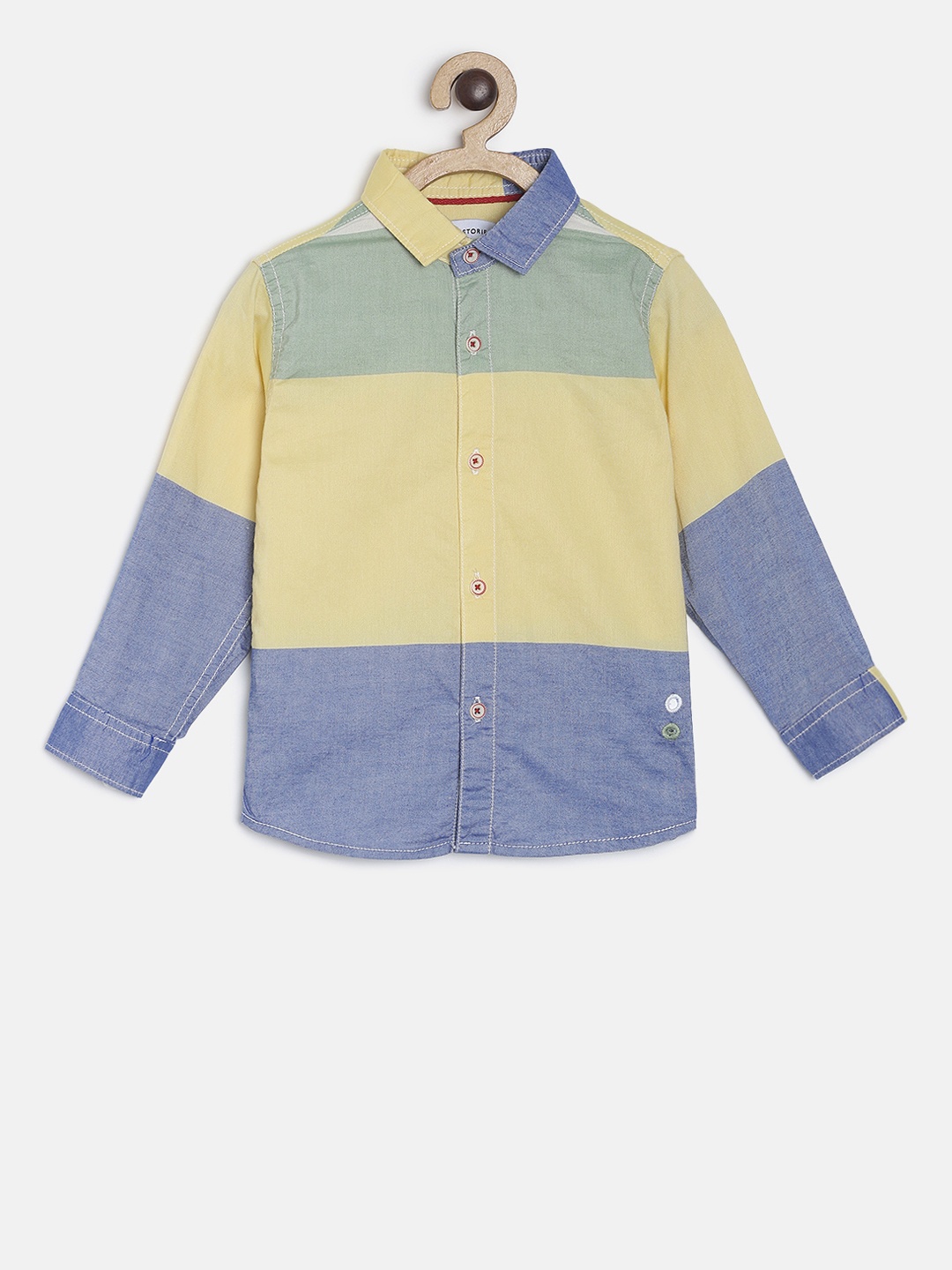 

TALES & STORIES Boys Yellow & Blue Regular Fit Colourblocked Casual Shirt