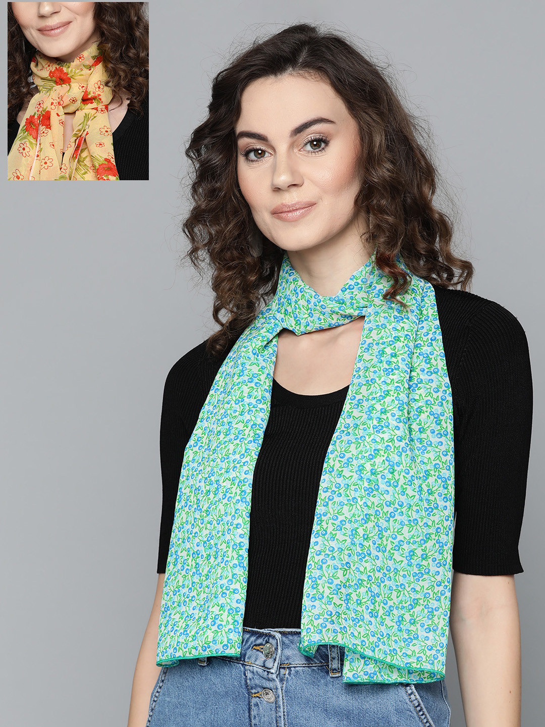 

Trend Arrest Women Set Of 2 Sea Green & Yellow Printed Scarf
