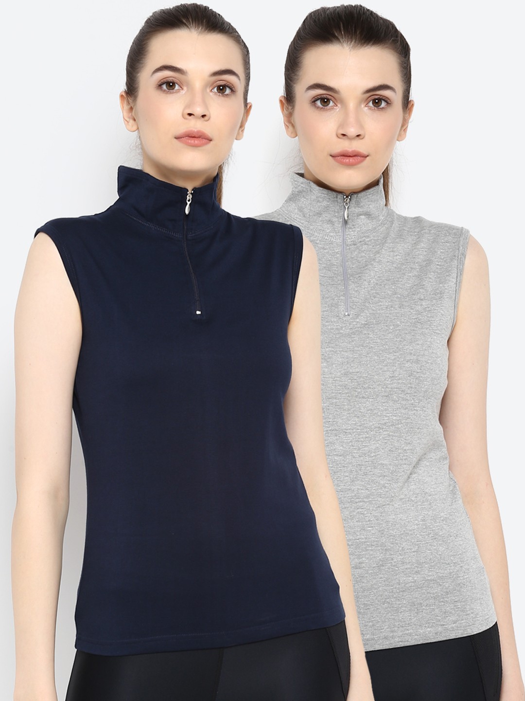 

appulse Women Pack of 2 Printed Henley Neck Slim Fit T-shirt, Grey