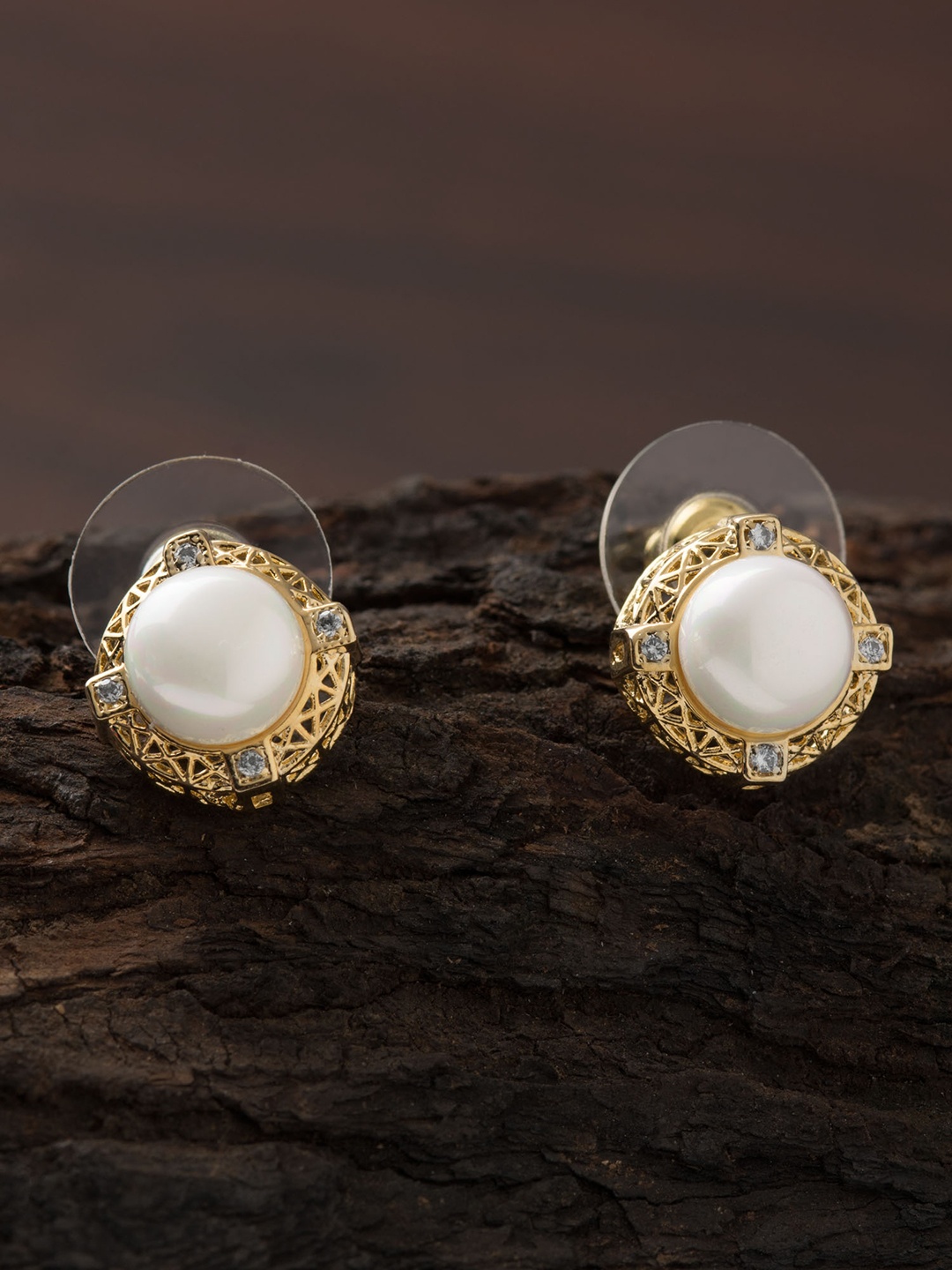 

E2O White & Gold-Plated Circular Studs