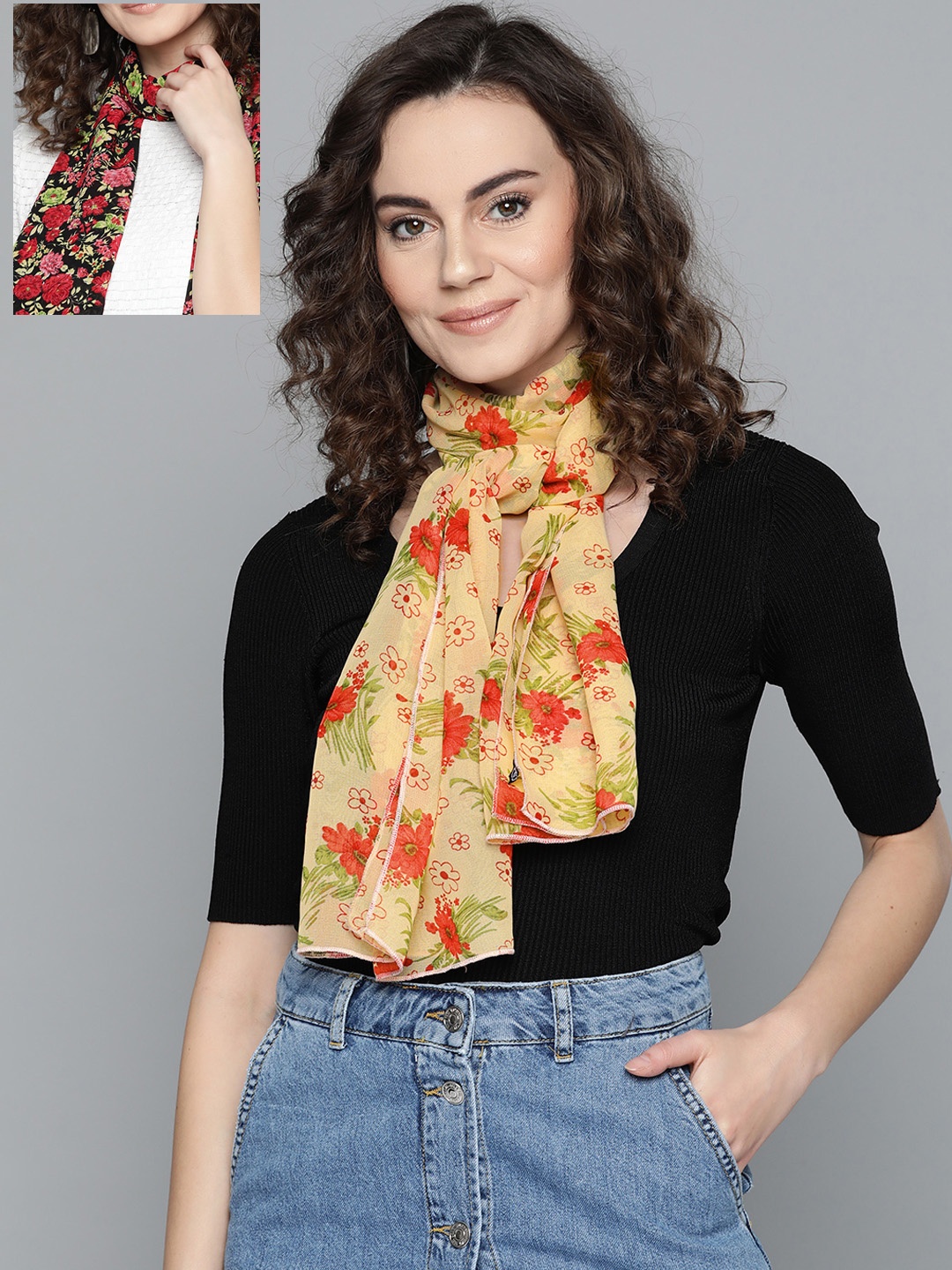 

Trend Arrest Women Pack Of 2 Yellow & Red Printed Scarves