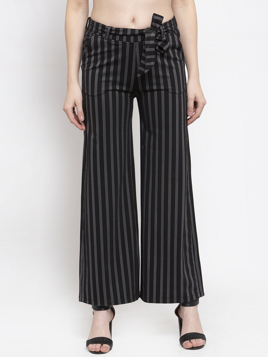 

Westwood Women Black & Grey Regular Fit Striped Regular Trousers