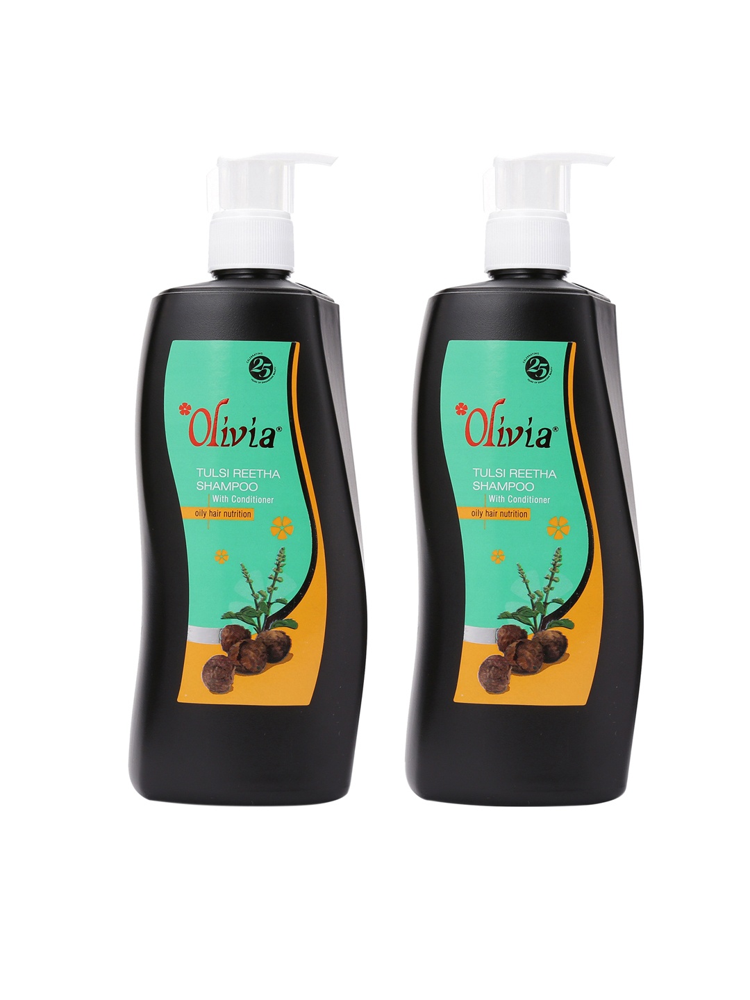 

Olivia Pack of 2 Tulsi Reetha Herbal Shampoo with Conditioner 500 ml, Black