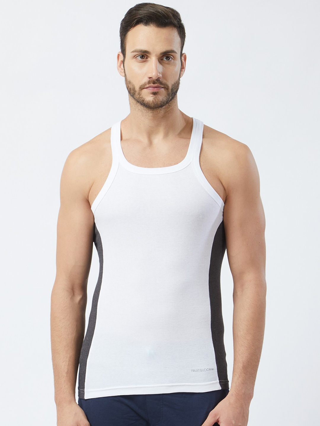 

Fruit of the loom Men White & Grey Colourblocked Innerwear Vest MFV01-N-A1S5
