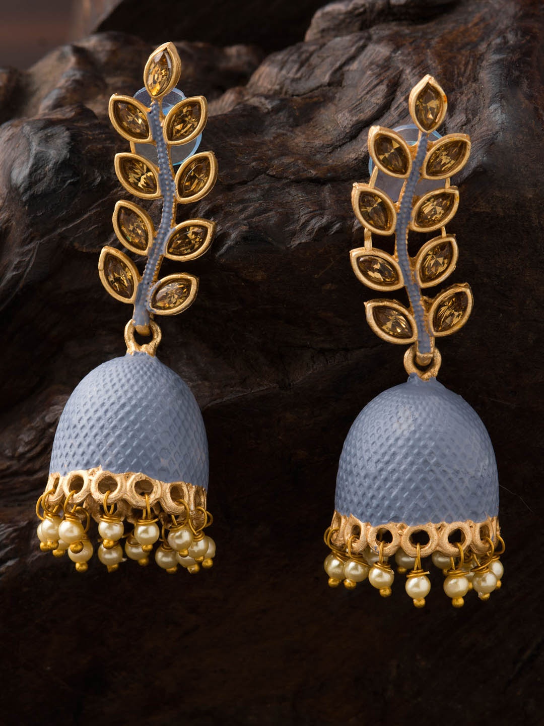 

E2O Gold-Plated & Grey Dome Shaped Jhumkas