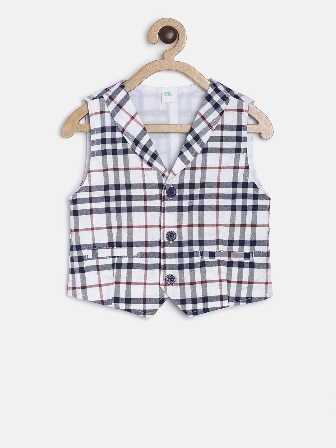 

MINI KLUB Boys White & Grey Checked Pure Cotton Waistcoat