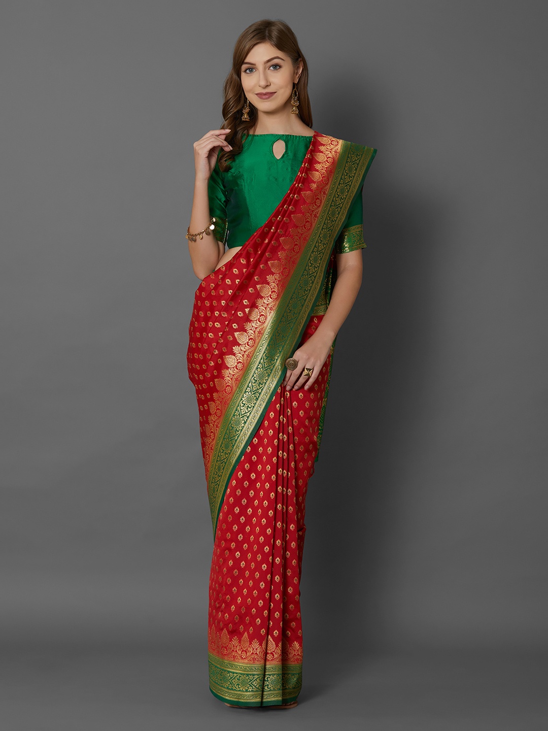 

Mitera Red Silk Blend Woven Design Banarasi Saree