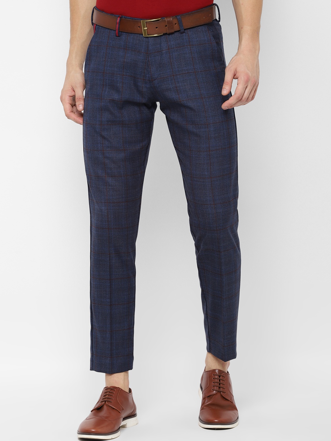 

Allen Solly Men Navy Blue & Red Slim Fit Checked Regular Trousers