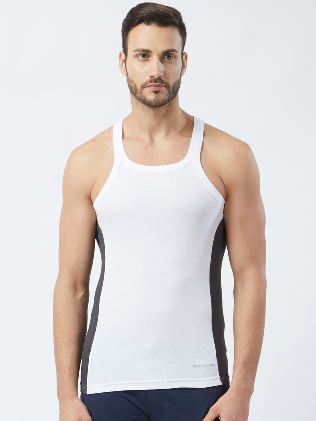 

Fruit of the loom Men White Solid & Grey Colourblocked Innerwear Vest MFV01-N-A1S5