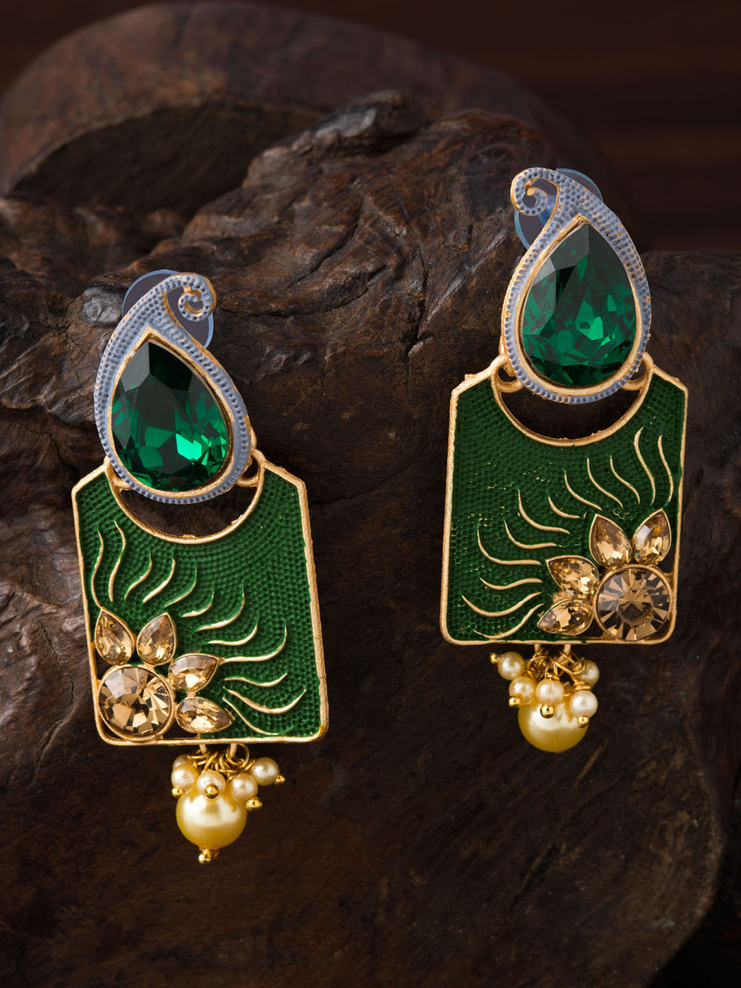 

E2O Gold-Plated & Green Classic Drop Earrings