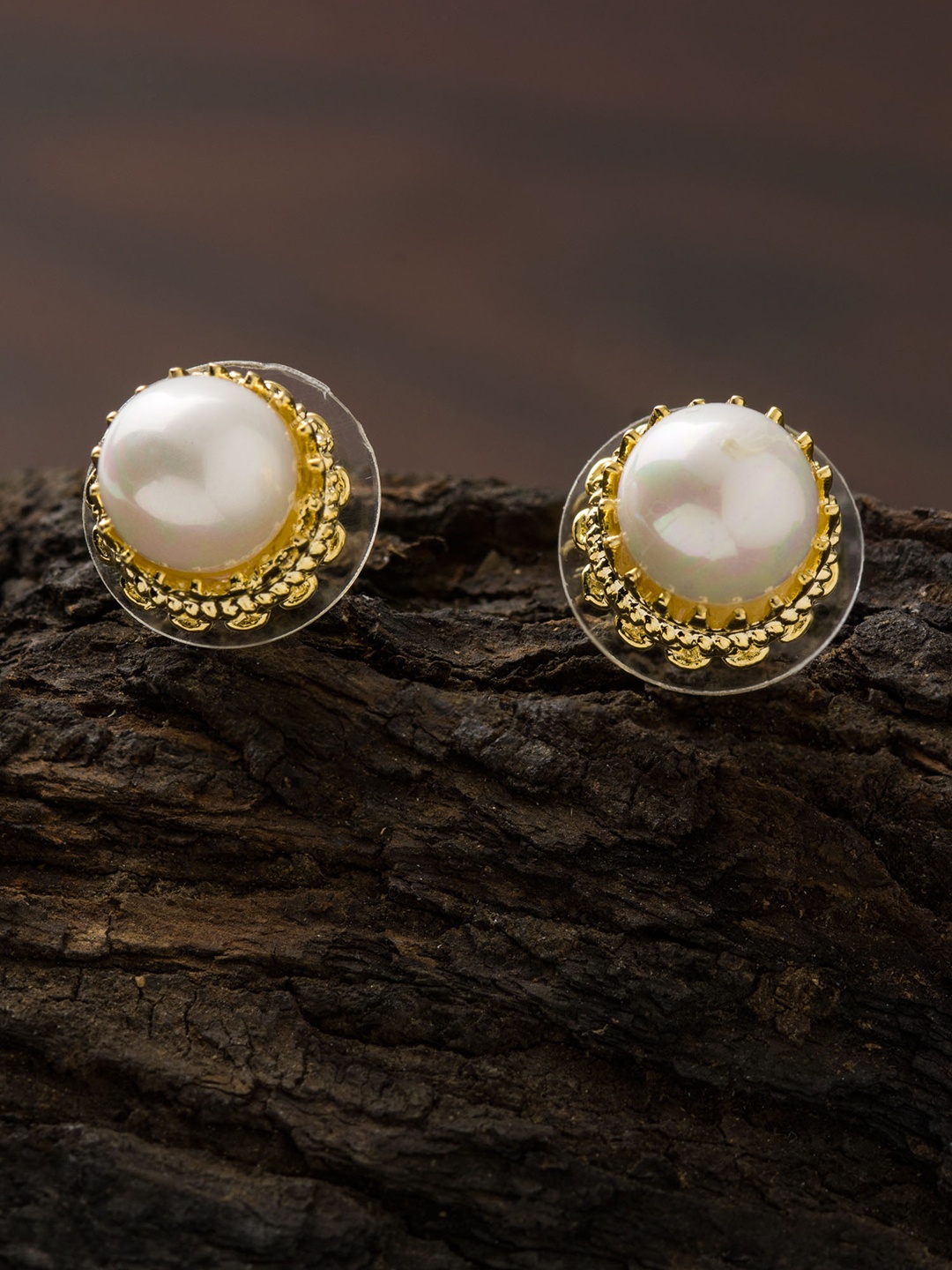 

E2O White & Gold-Plated Circular Studs