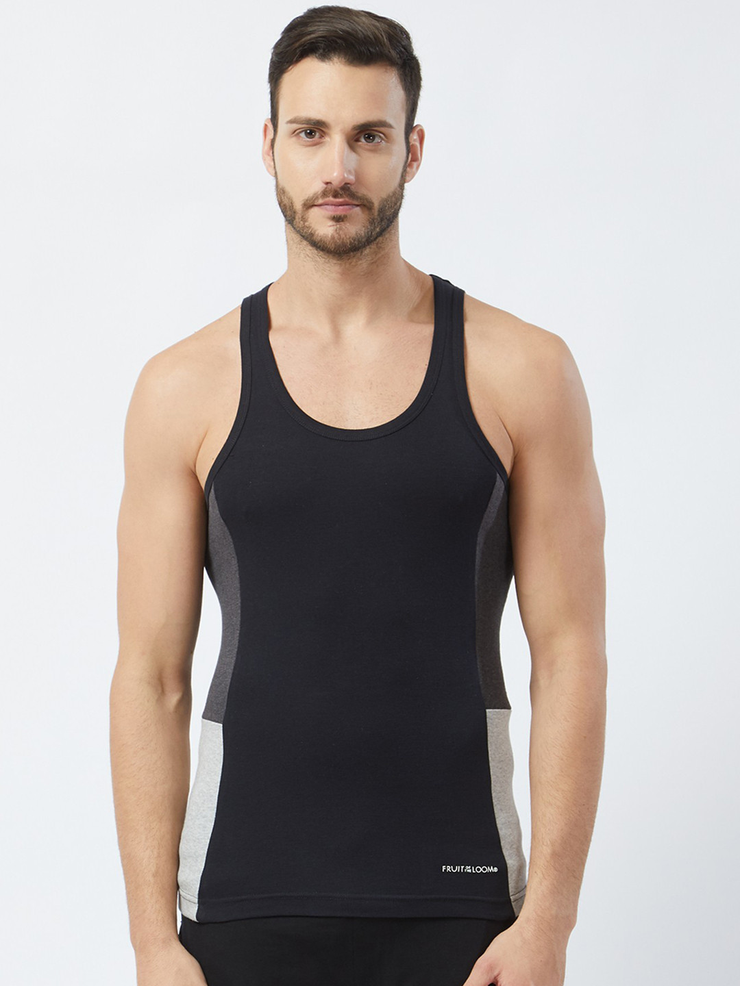 

Fruit of the loom Men Black & Grey Colourblocked Innerwear Vest MFV02-N-A1S1