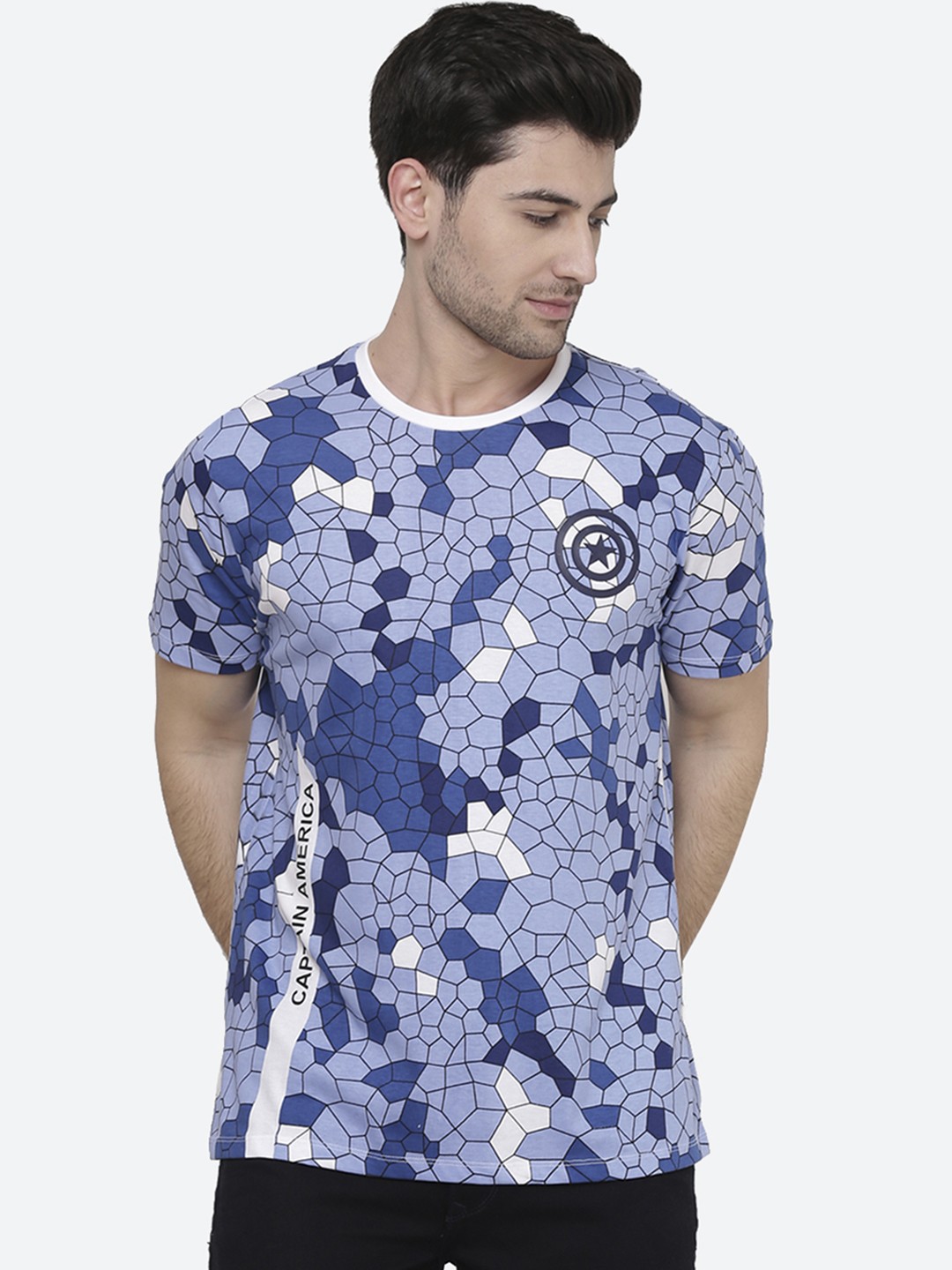

Free Authority Captain America featured White Tshirt for Men, Blue