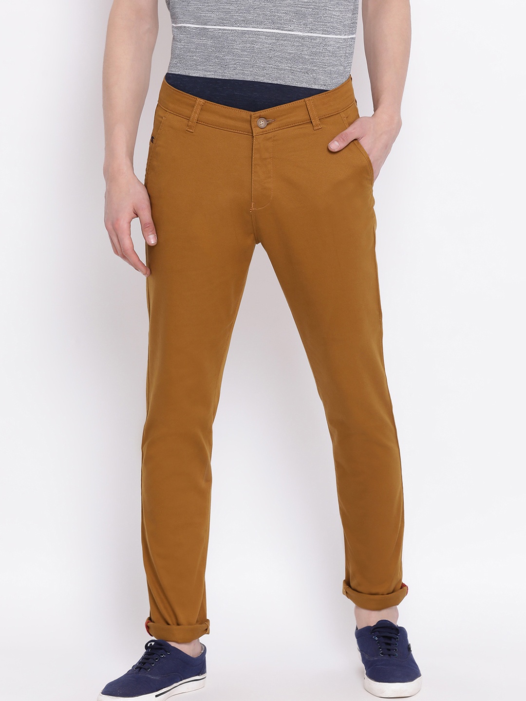 Crimsoune Club Men Brown Urban Slim Slim Fit Solid Regular Trousers