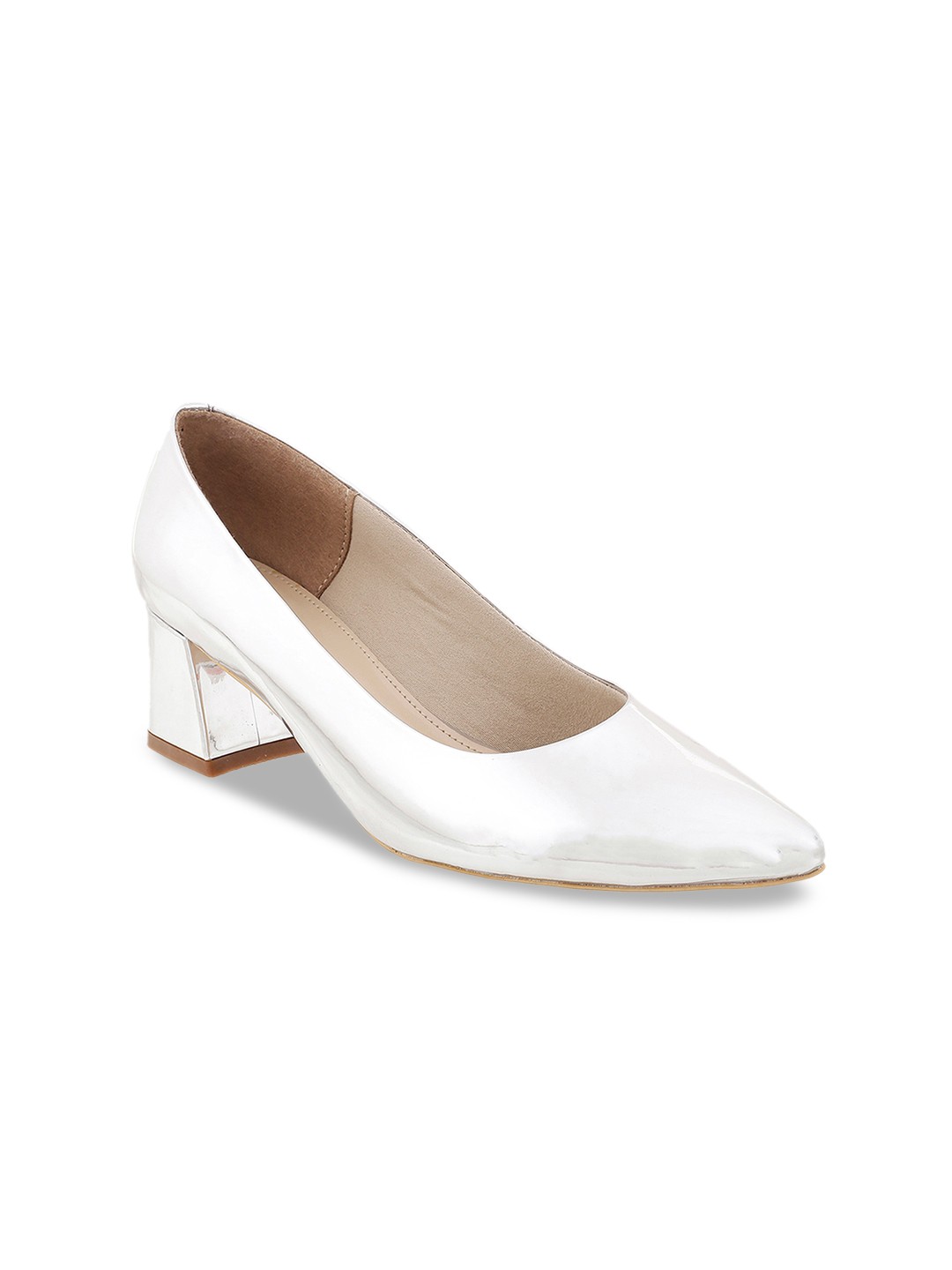 

Metro Women Silver-Toned Solid Block Heel Pumps