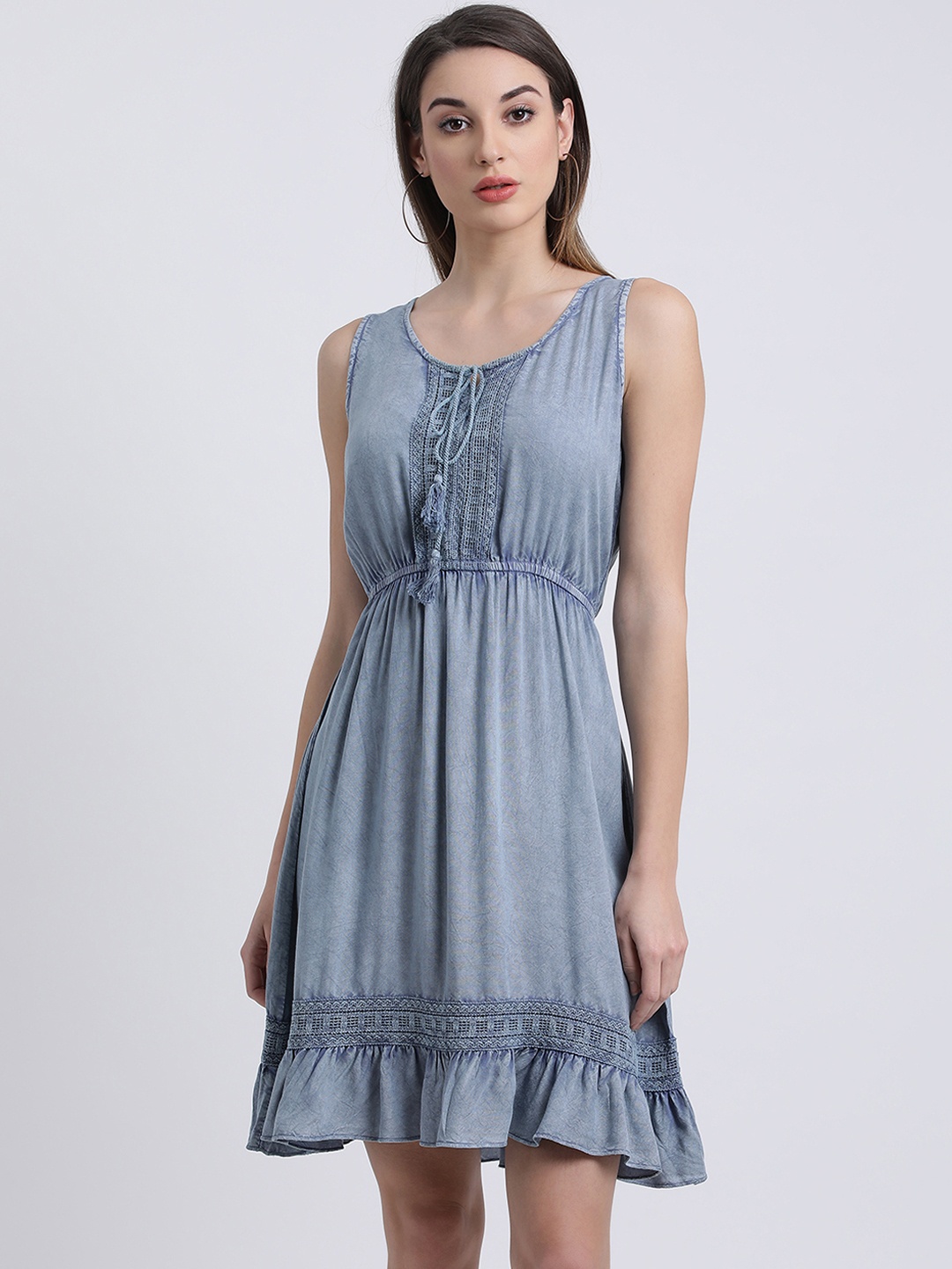 

Zink London Women Blue Self Design Fit & Flare Dress