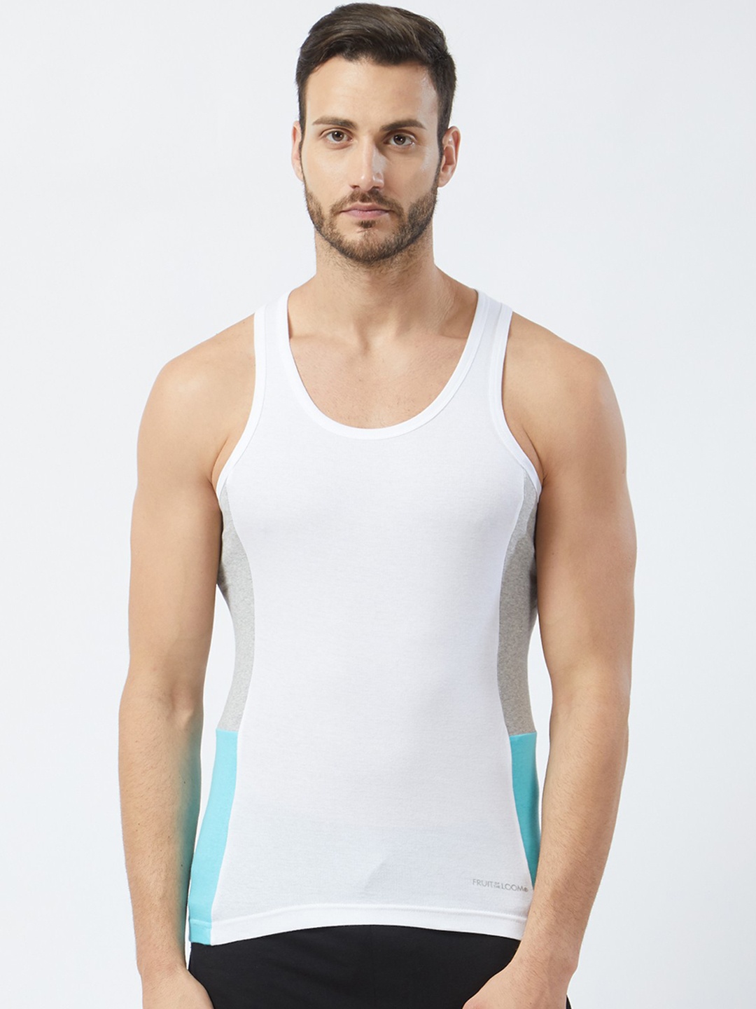 

Fruit of the loom Men White & Grey Colourblocked Innerwear Vest MFV02-N-A1S4