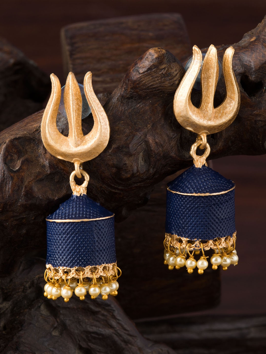 

E2O Gold-Plated & Navy Blue Dome Shaped Jhumkas