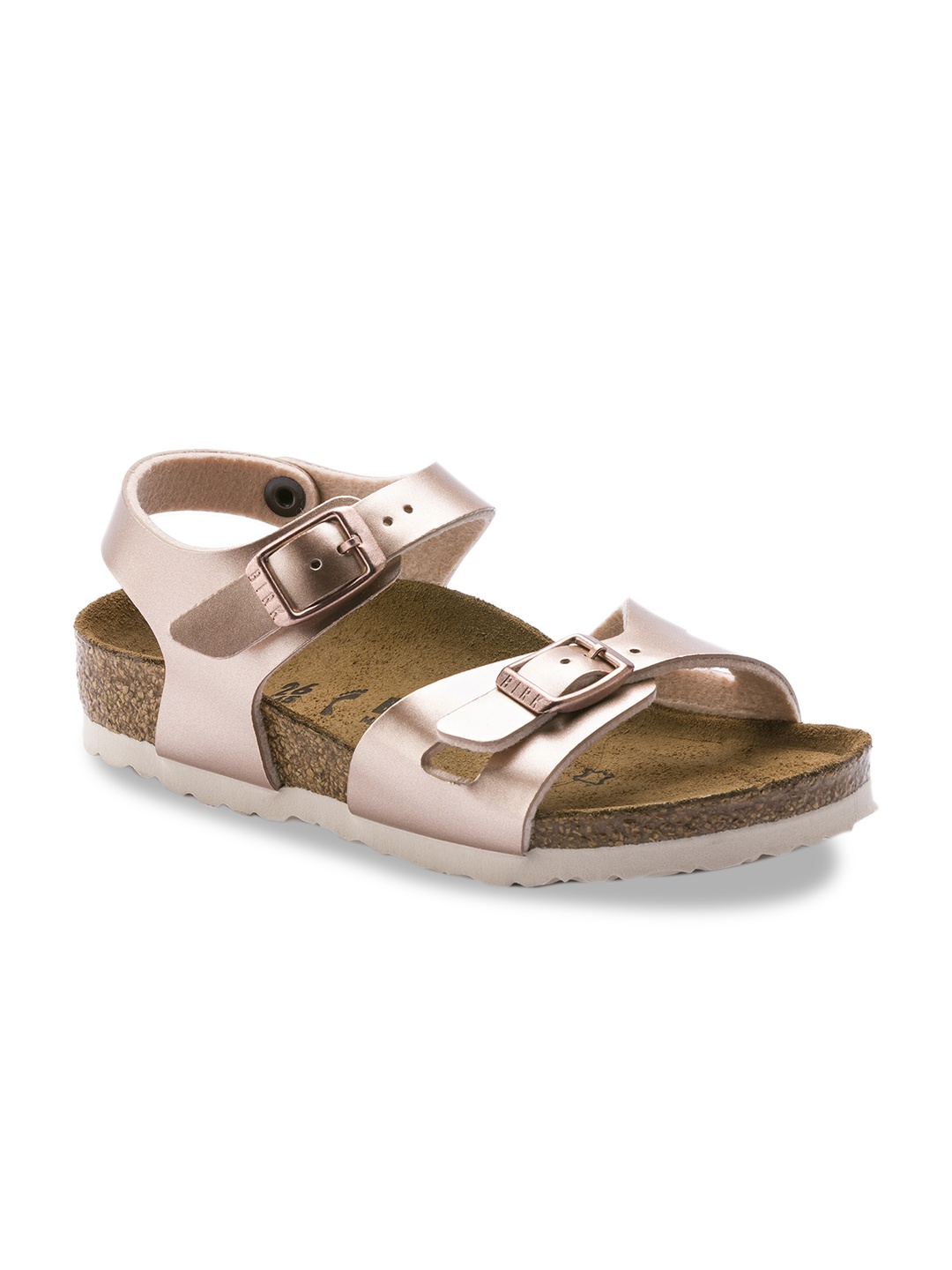 

Birkenstock Girls Rose Gold-Toned Rio Birko-Flor Solid Open Toe Narrow Width Flats