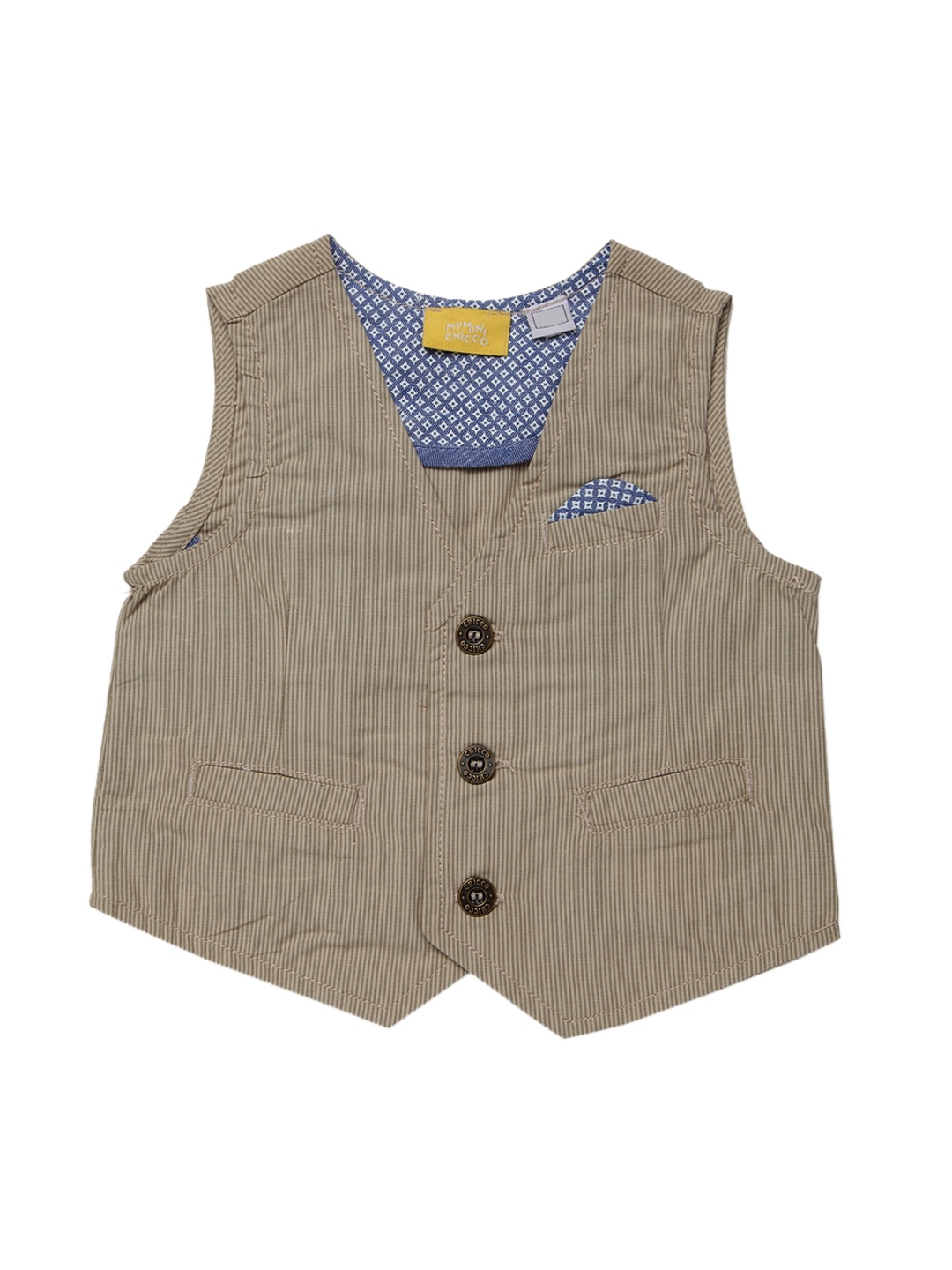 Chicco Boys Beige Striped Pure Cotton Waistcoat