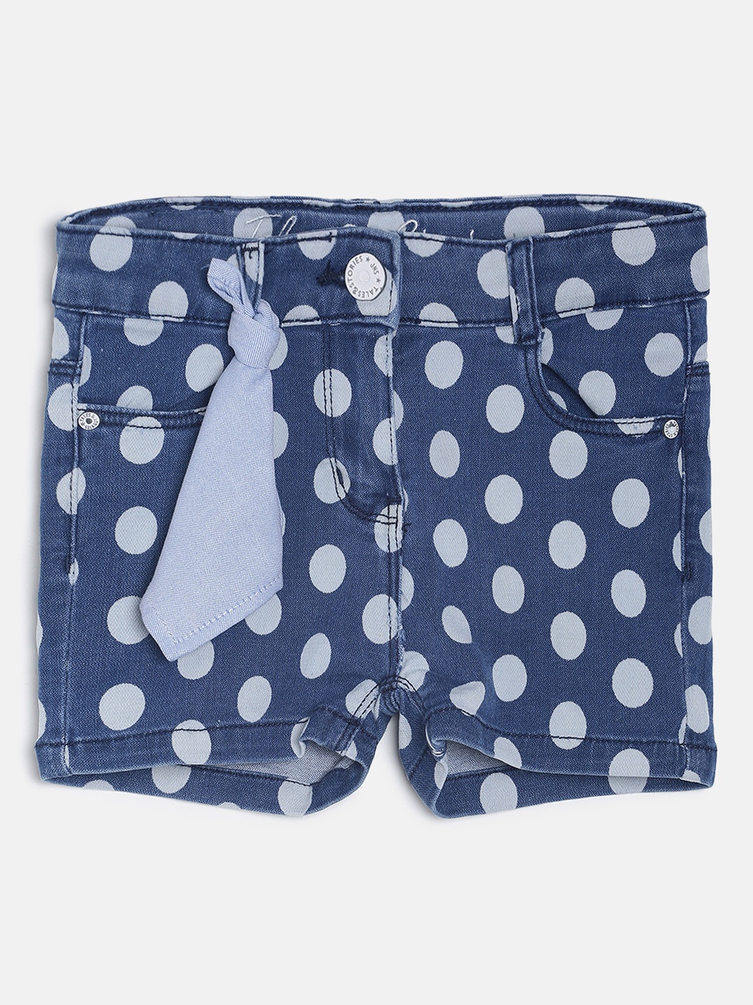 

TALES & STORIES Girls Blue & Off-White Printed Regular Fit Denim Shorts