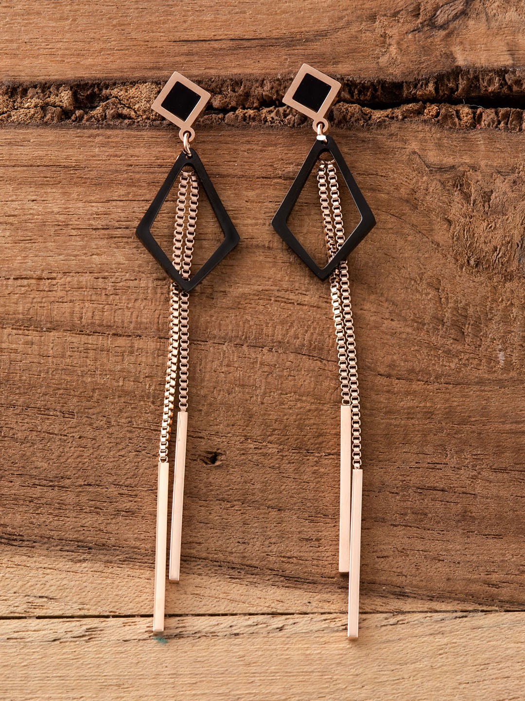 E2O Rose Gold-Plated Contemporary Drop Earrings
