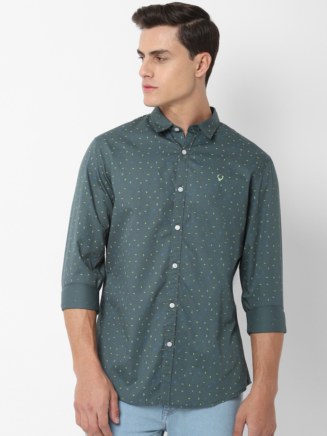 Allen Solly Sport Men Olive Green & Off-White Regular Fit Printed Casual Shirt