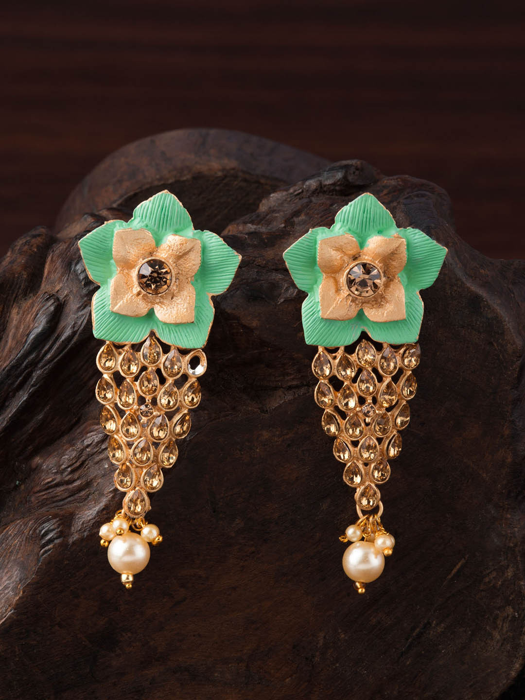 

E2O Gold-Plated & Green Floral Drop Earrings