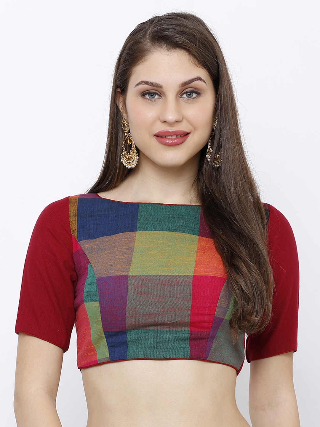 

Salwar Studio Women Multicoloured Checked Saree Blouse, Multi