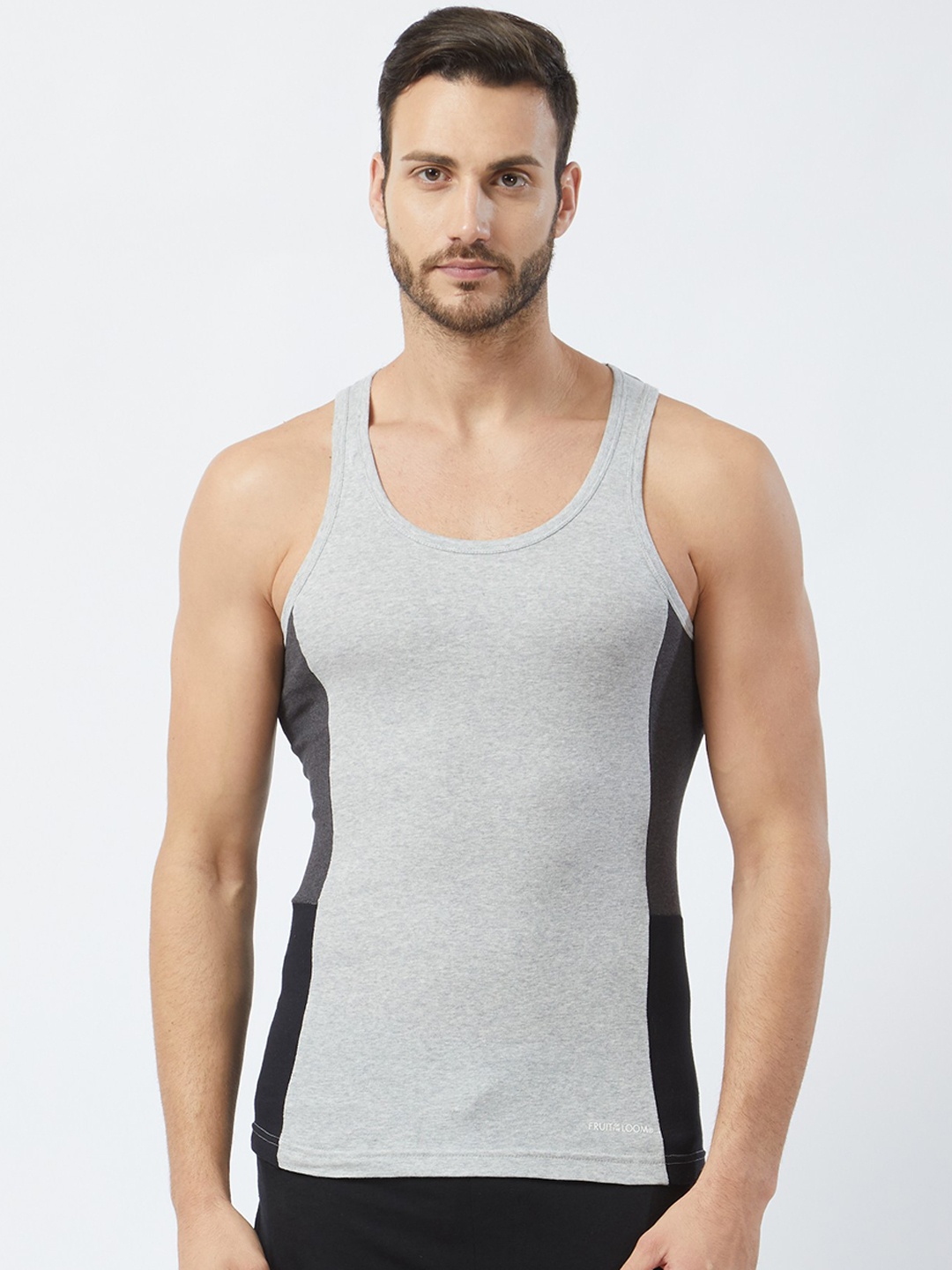

Fruit of the loom Men Grey & Black Colourblocked Innerwear Vest MFV02-N-A1S5