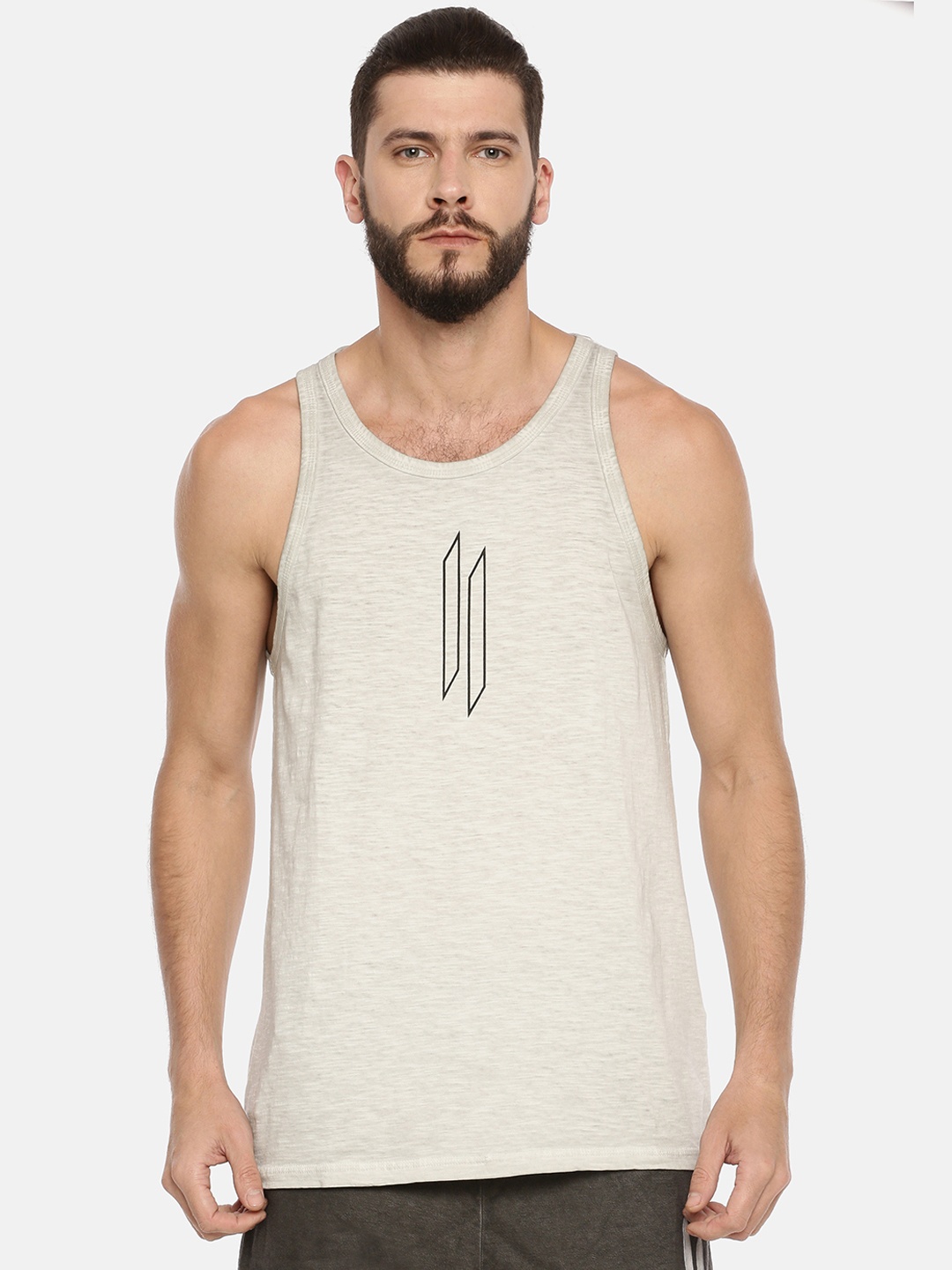

ATTIITUDE Men Grey Printed Scoop Neck Slim Fit T-shirt