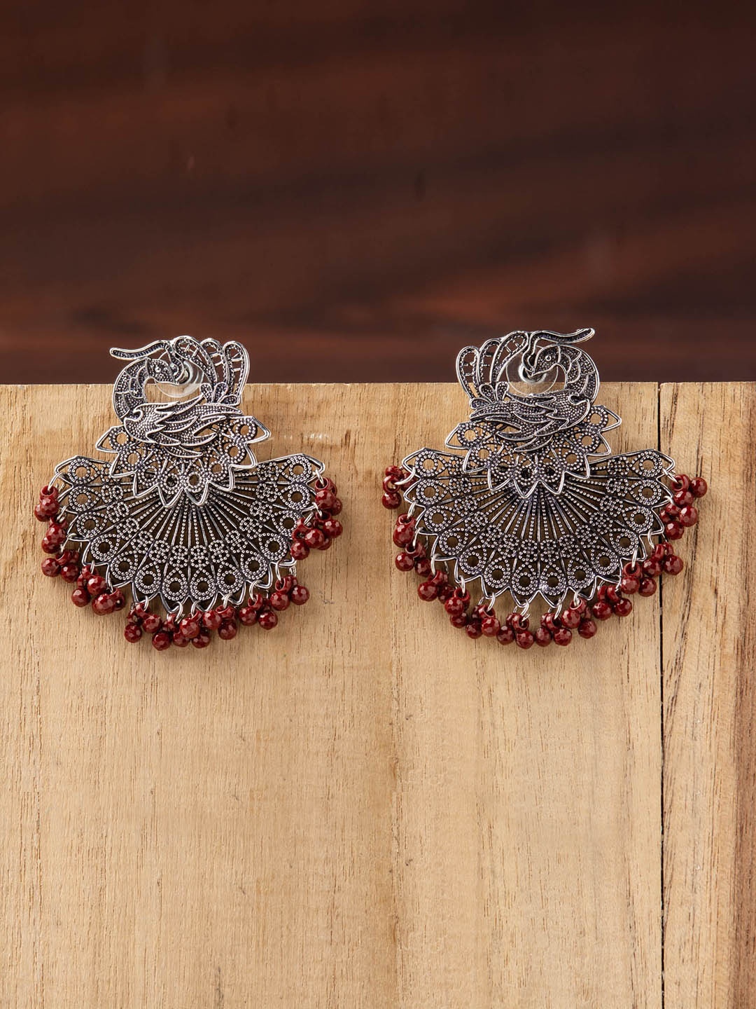 

E2O Silver-Plated & Red Crescent Shaped Drop Earrings