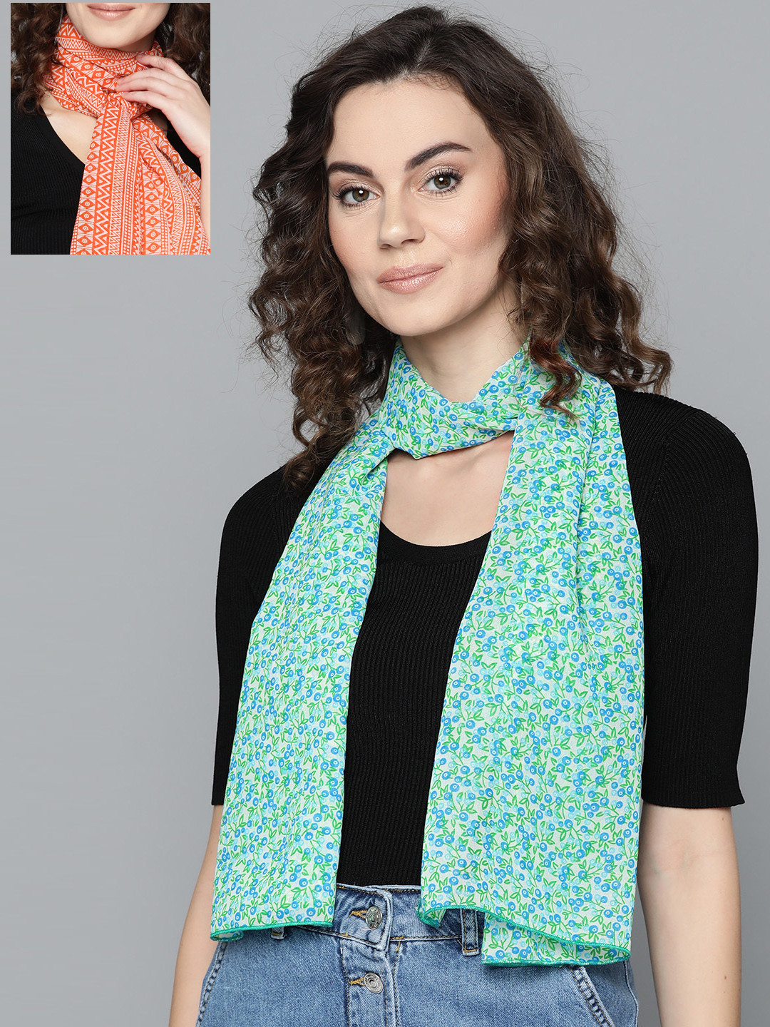 

Trend Arrest Women Set Of 2 Sea Green & Peach-Coloured Printed Scarf