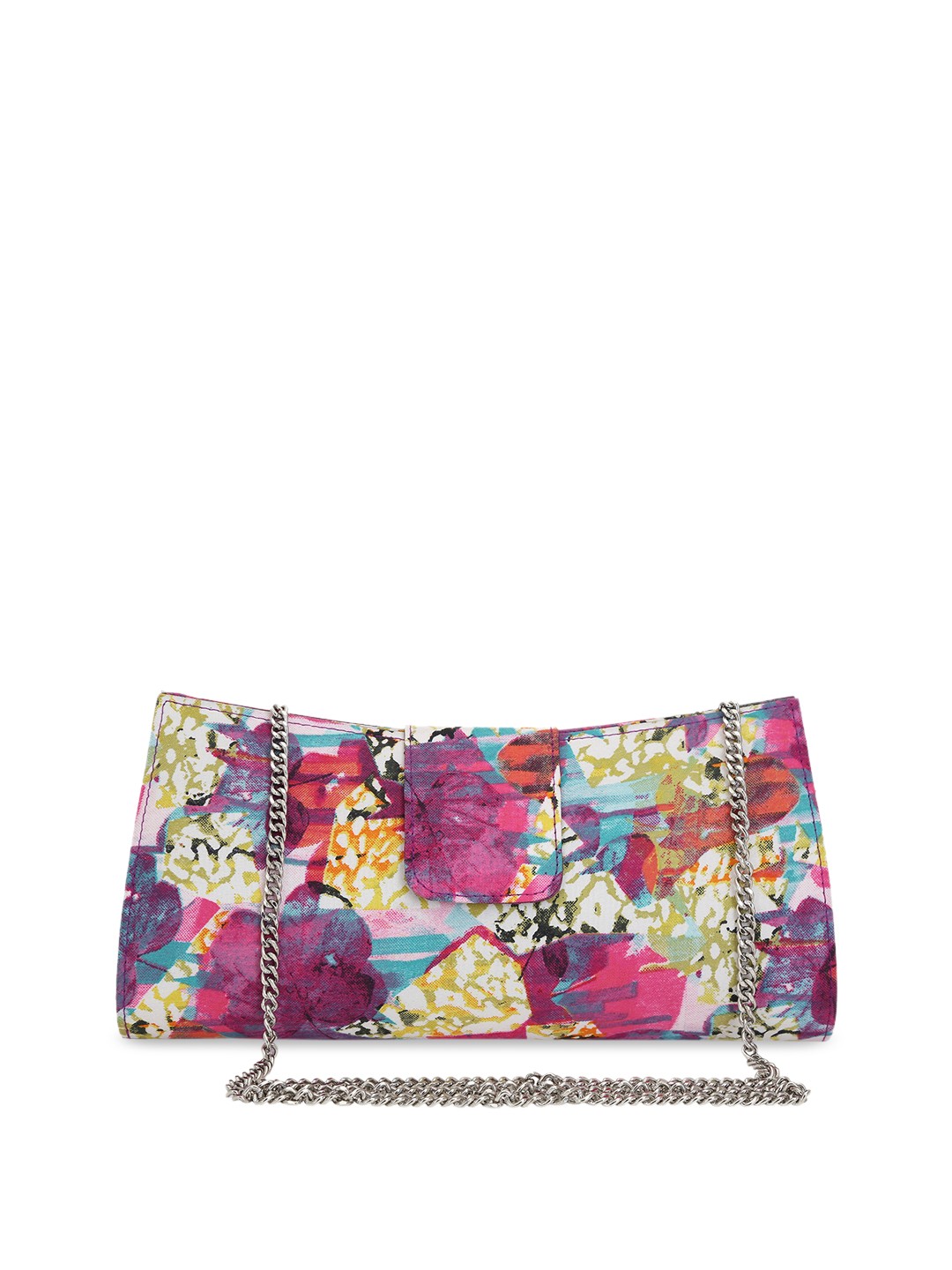 Tarini Nirula Off-White & Purple Printed Suede Clutch