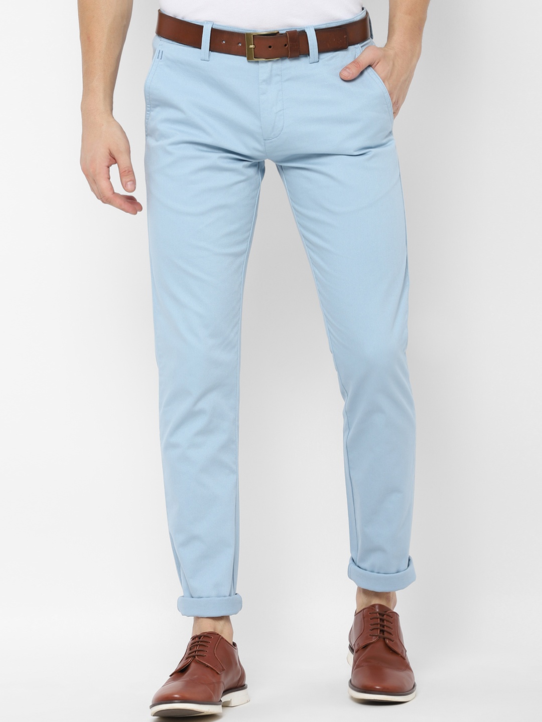

Allen Solly Men Blue Slim Fit Self Design Regular Trousers