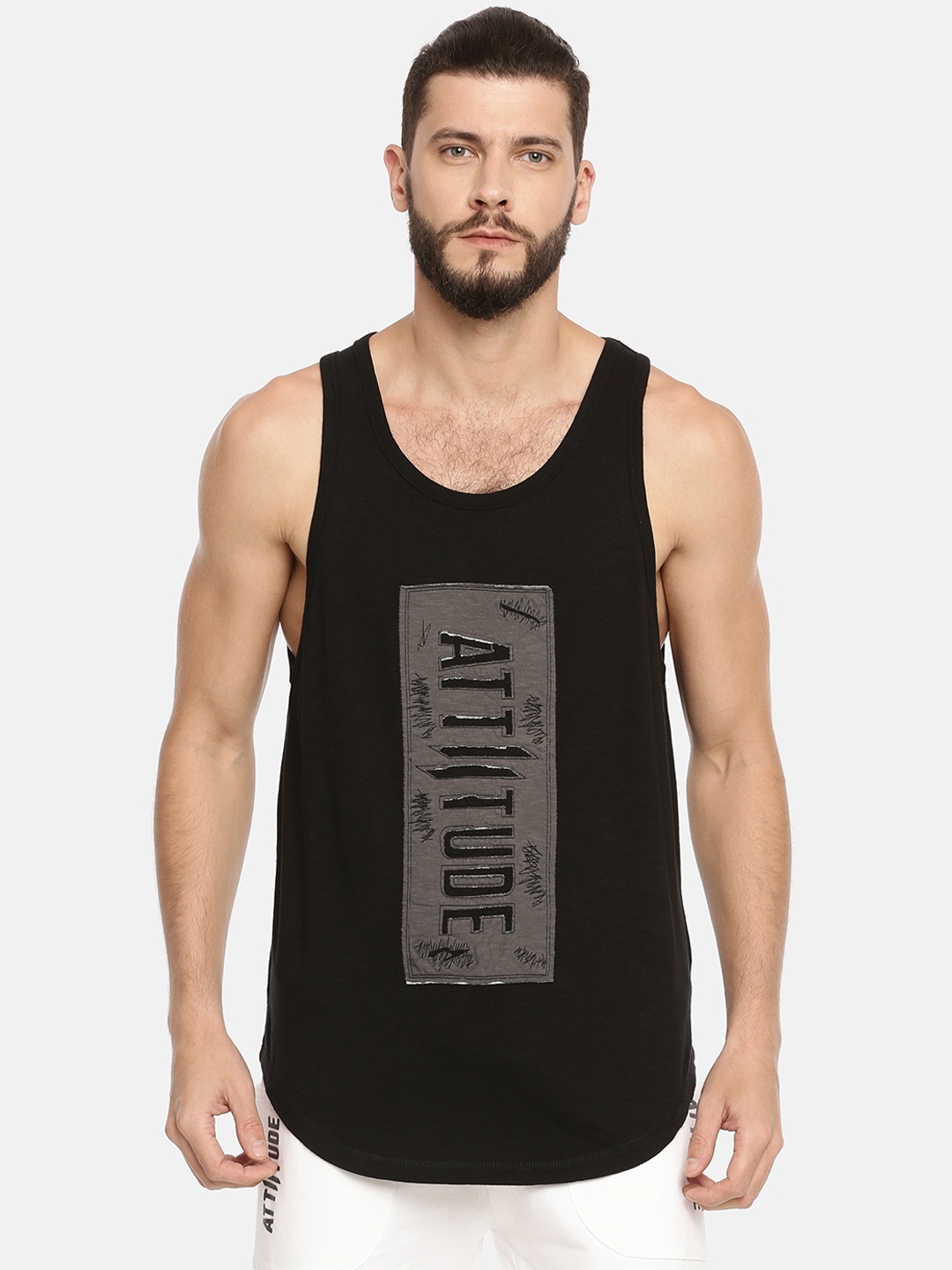 

ATTIITUDE Men Black Printed Scoop Neck Slim Fit T-shirt
