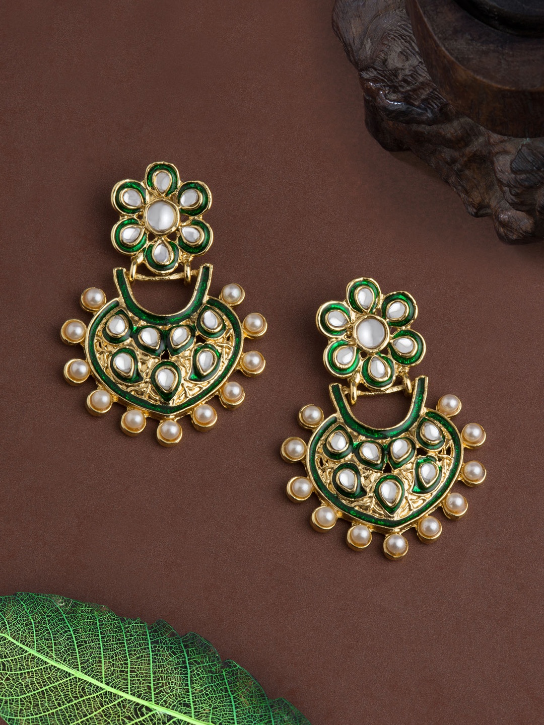 

E2O Gold-Plated & Green Contemporary Chandbalis