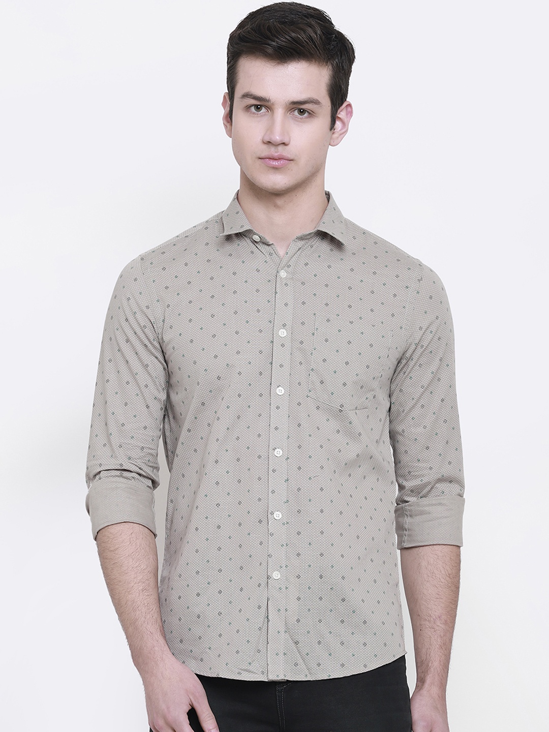 

cape canary Men Grey Regular Fit Printed Casual Shirt