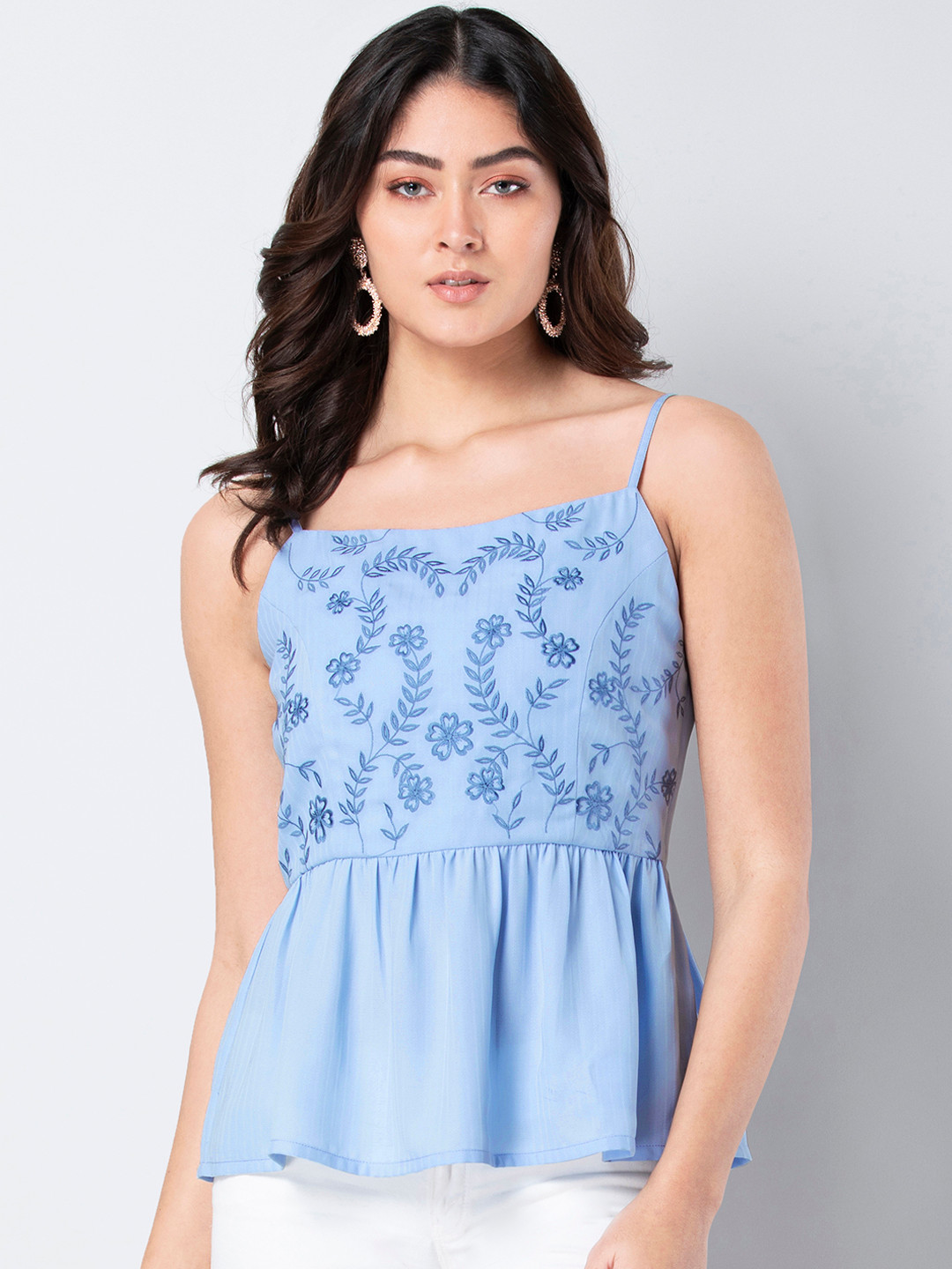 

FabAlley Women Blue Self Design Peplum Top