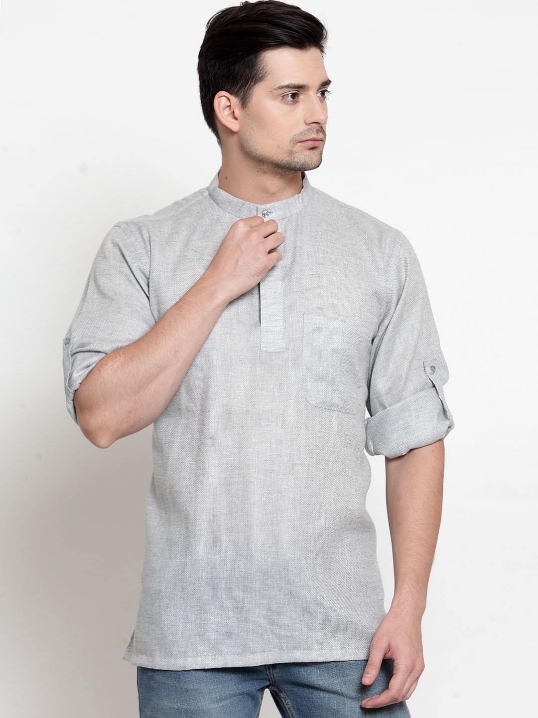 

NEUDIS Men Grey Solid Straight Handloom Kurta